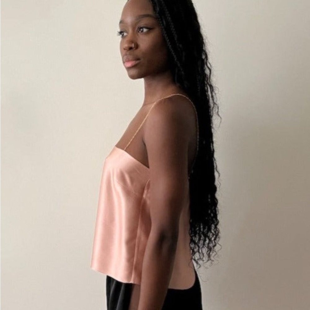 Light Pink Silk Cami Tank w. 14k Gold Filled Chain Strap - Picture 5 of 6